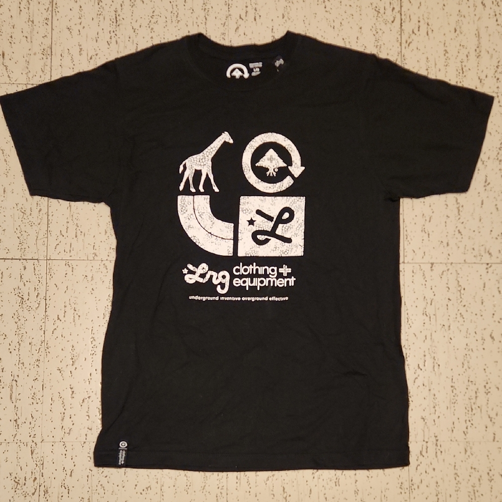 LRG Lifted Research Group Big Logo Crewneck T-Shirt Vintage Y2K Black And White